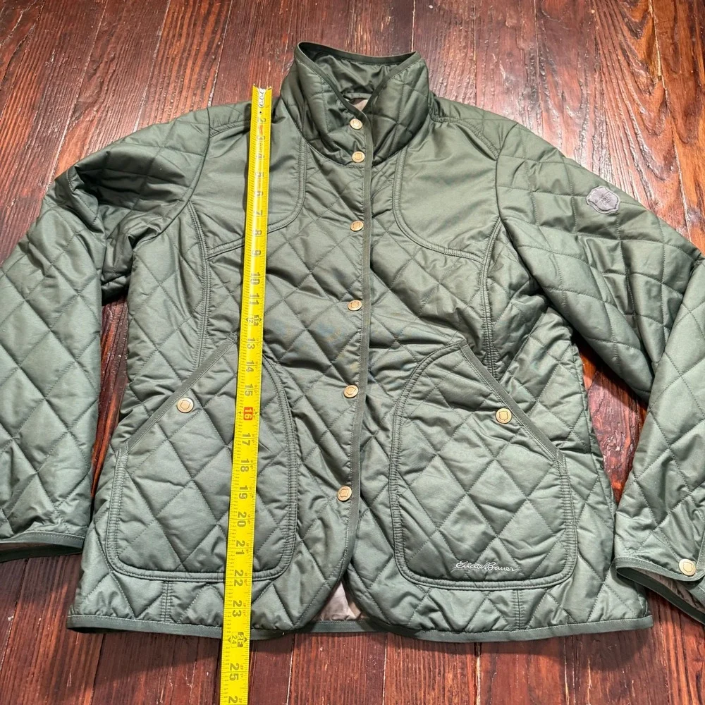 Eddie Bauer Quilted Jacket Women PM Green Sport Shop Lightweight Petite Zip Snap